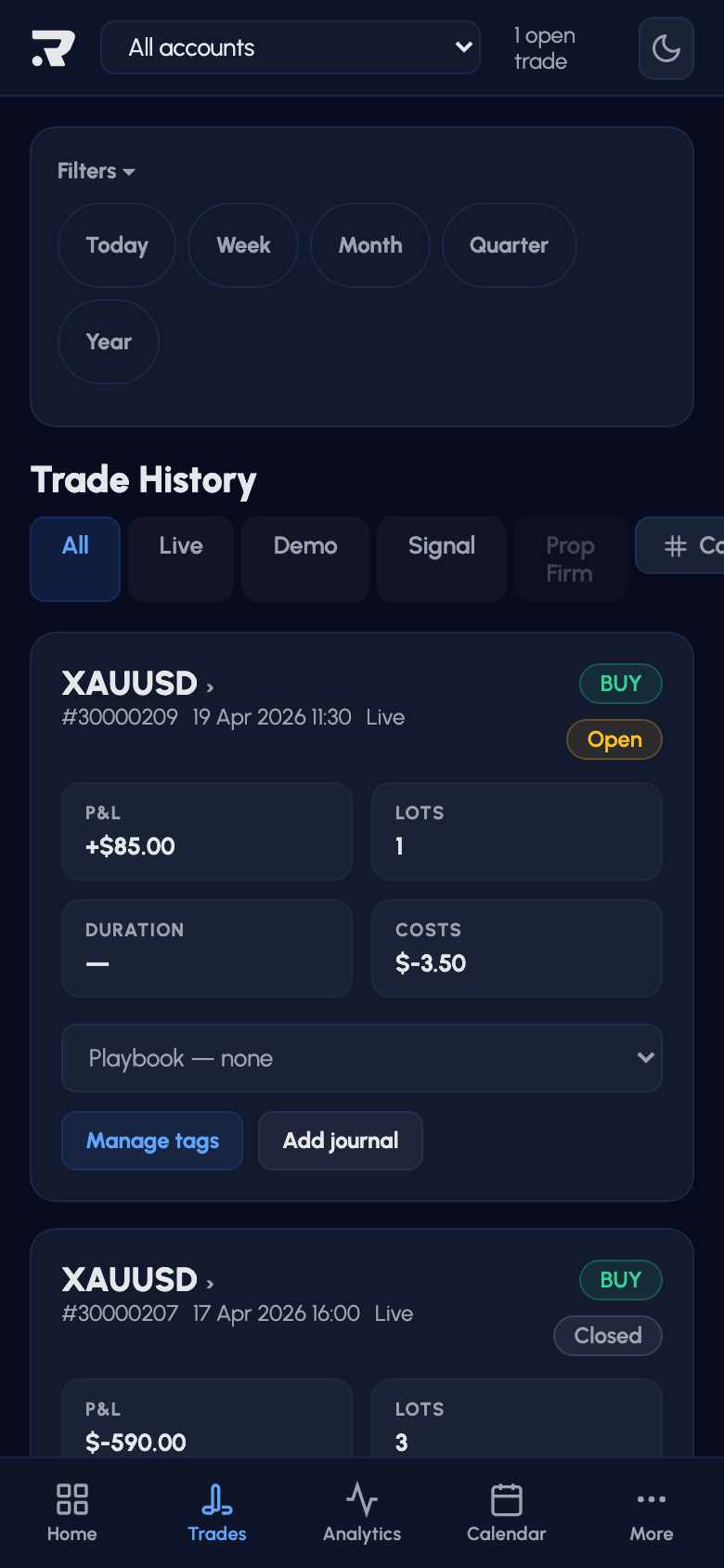 Trades - Riskeys IQ mobile